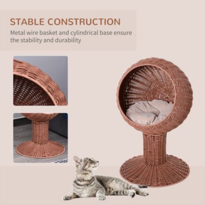 Brown Rattan Egg Chair Cat Bed with Cushion
