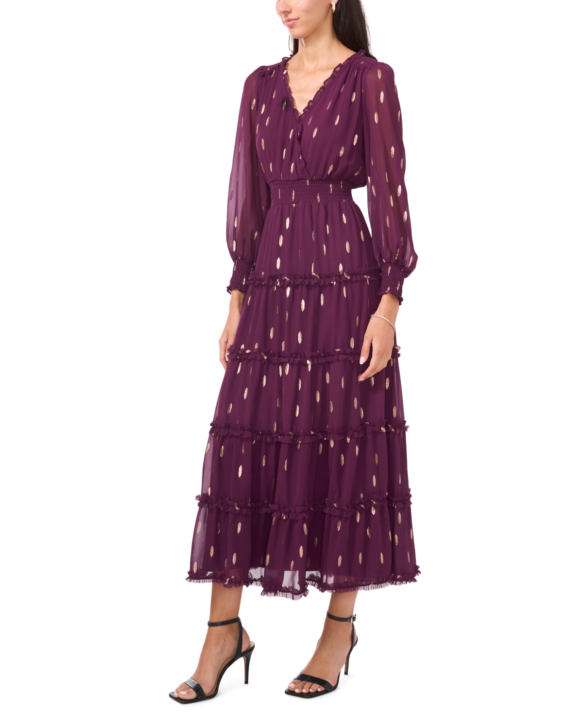 Msk Petite Chiffon Long Sleeves Maxi Dress In Purple