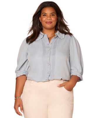 Democracy - Plus Size Ruffle Edge Elbow-Sleeve Top