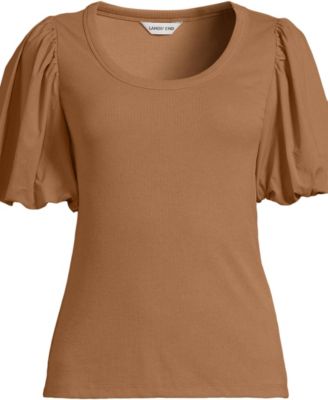 Women's Plus Size Drapey Rib Puff Sleeve Scoop Neck Top