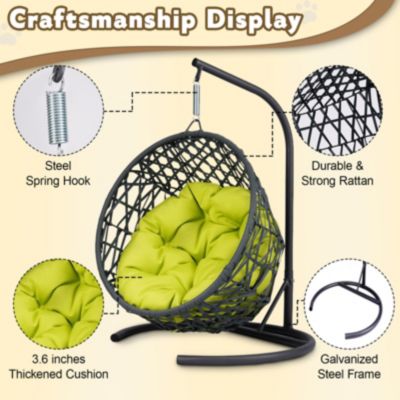 Green Rattan Cat Egg Chair with Stand and Cushion