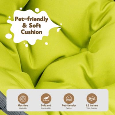 Green Rattan Cat Egg Chair with Stand and Cushion