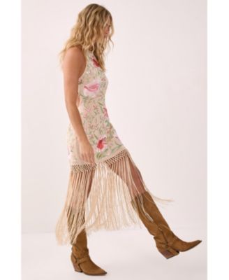 Women's Beaded Halter Fringe Mini Dress