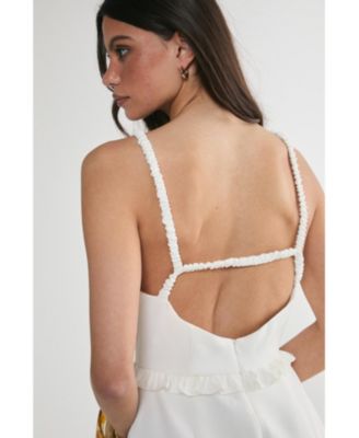 Women's Ruched Strap Ruffle Tailored Mini Dress