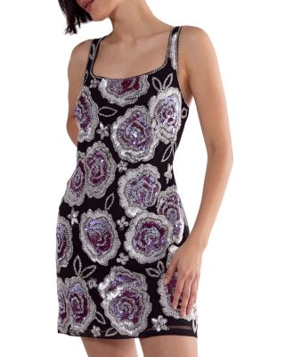 Women's Beaded Flower Sequin Mini Dress