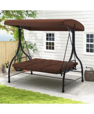 3 Seats Porch Swing Chair with Adjustable Backrest & Canopy
