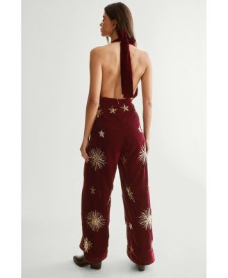 Women's Star Embellished Velvet Halter Jumpsuit