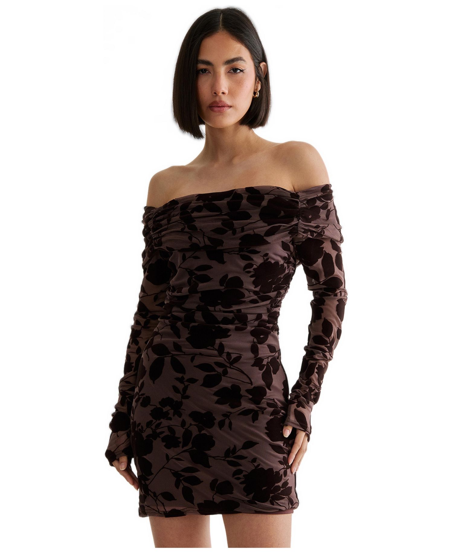 Women's Floral Devore Ruched Mini Dress