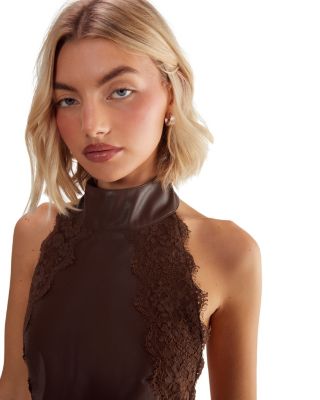 Women's Faux Leather Tie Back Halter Dress