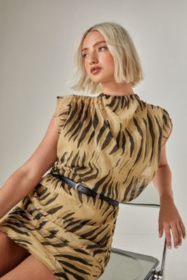 Women's Chiffon High Neck Ruched Mini Dress