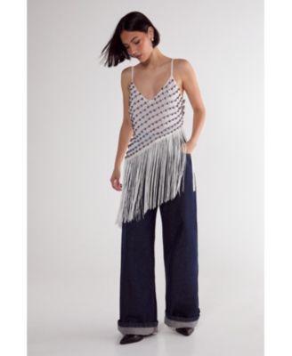 Women's Studded Asymmetric Fringed Cami Top