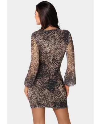 Women's Long Sleeve Faux Wrap Ruched Mini Dress