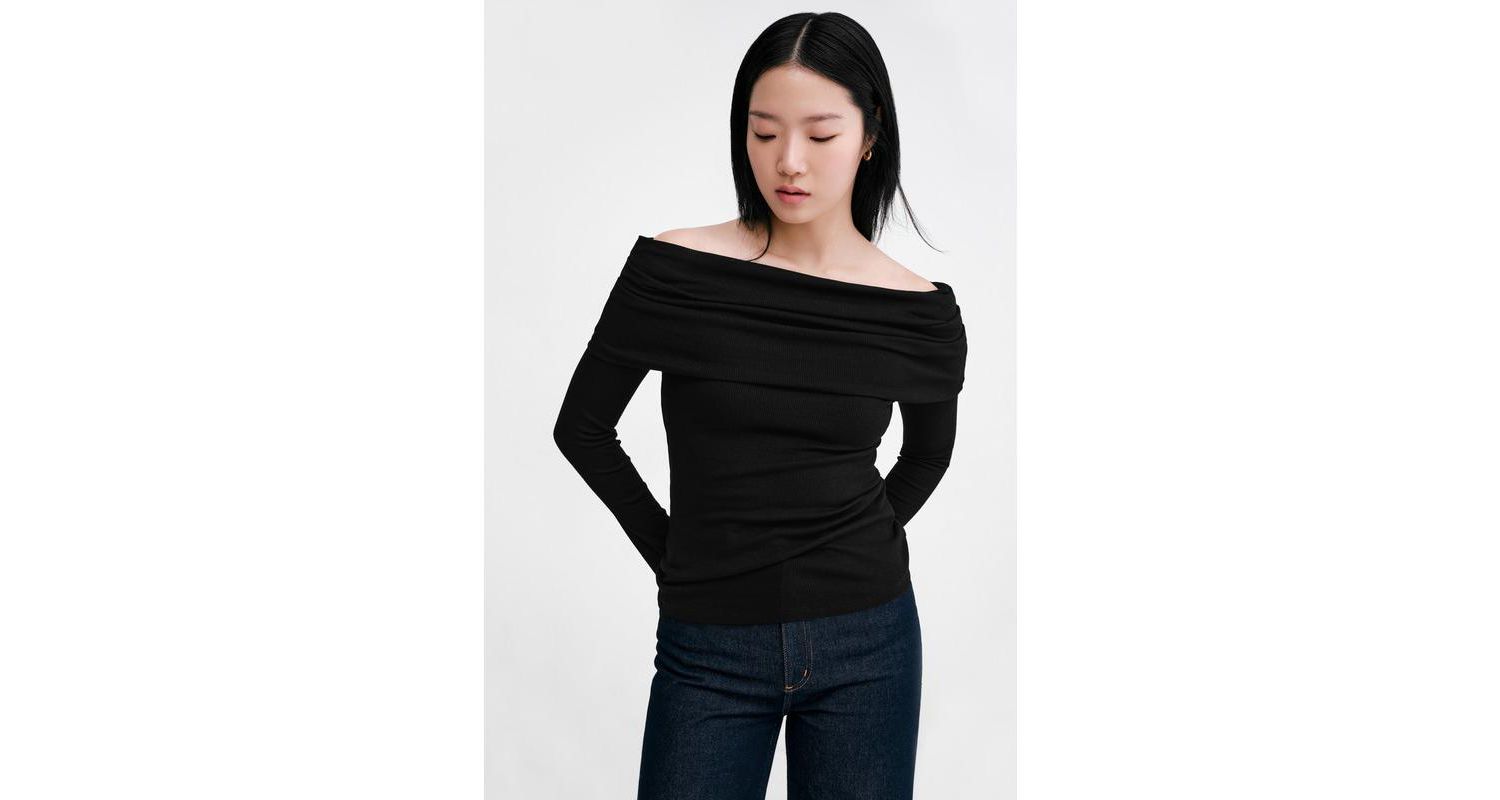 Women's Bennett Off-Shoulder Bardot Ribbed-Jersey Fitted Top