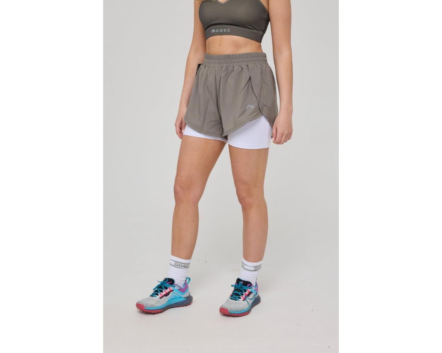 Women's Elite 2 in 1 Running Shorts - Khaki