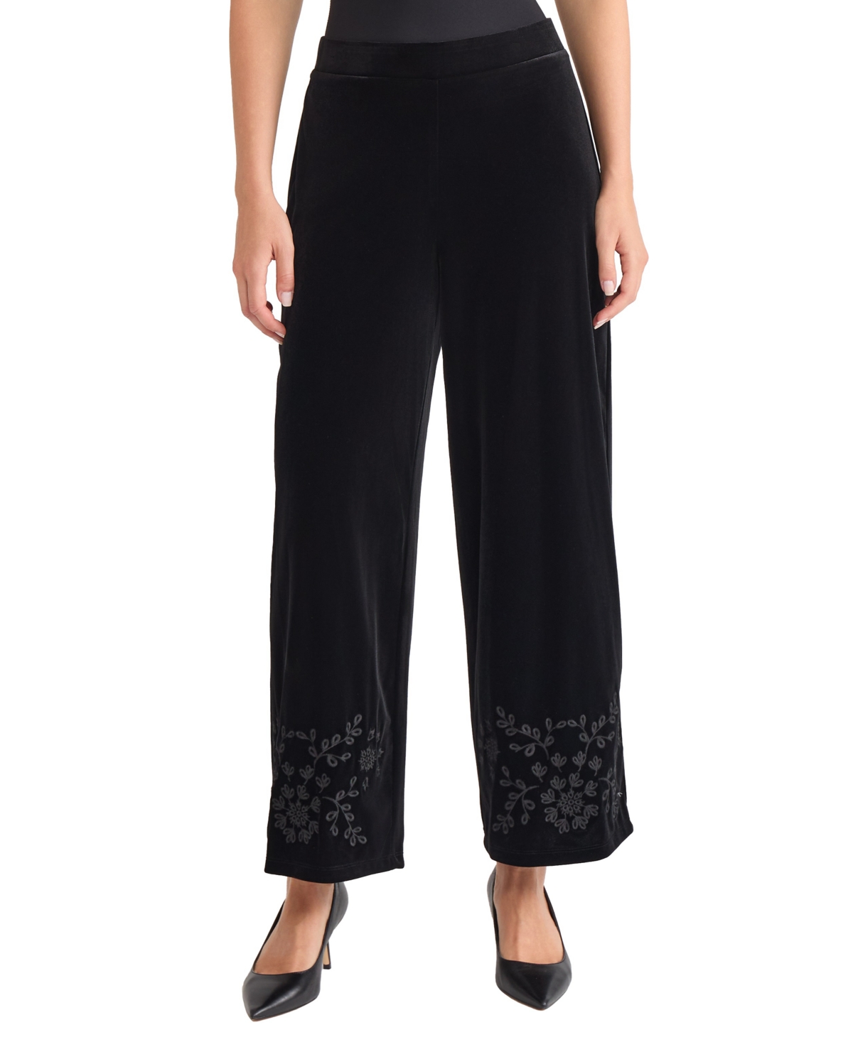 Jones New York Embroidered Wide Leg Crop Pants In Black