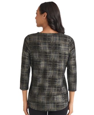 Women's Two Tone Foil V-Neck Top