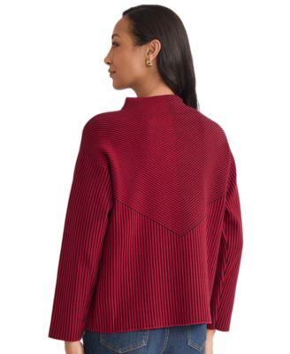 Women's Striped Funnel Mock Neck Sweater
