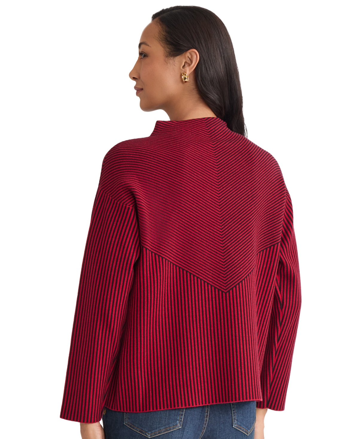 Jones New York Women's Striped Funnel Mock Neck Sweater In Burgundy