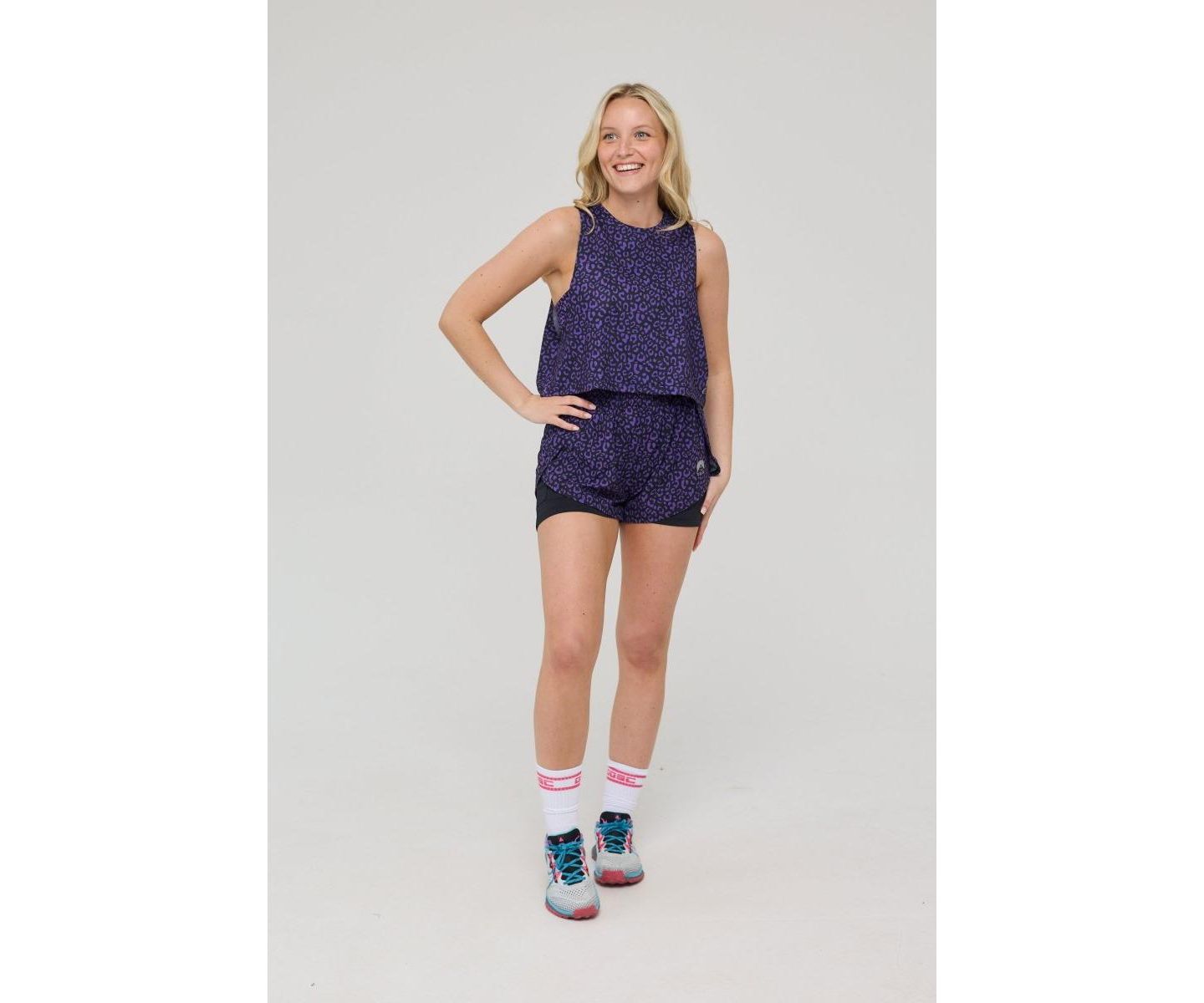 Женские шорты OOSC Elite 2 in 1 Running Shorts - Purple Leopard, цвет: Фиолетовый леопардовый — фото 3
