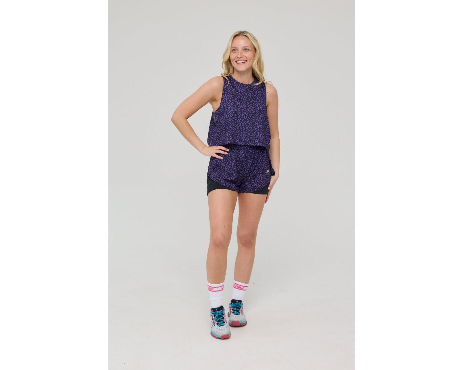 Women's Elite 2 in 1 Running Shorts - Purple Leopard