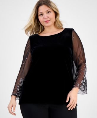 Alex Evenings - Plus Size 3/4-Sleeve Embellished Top
