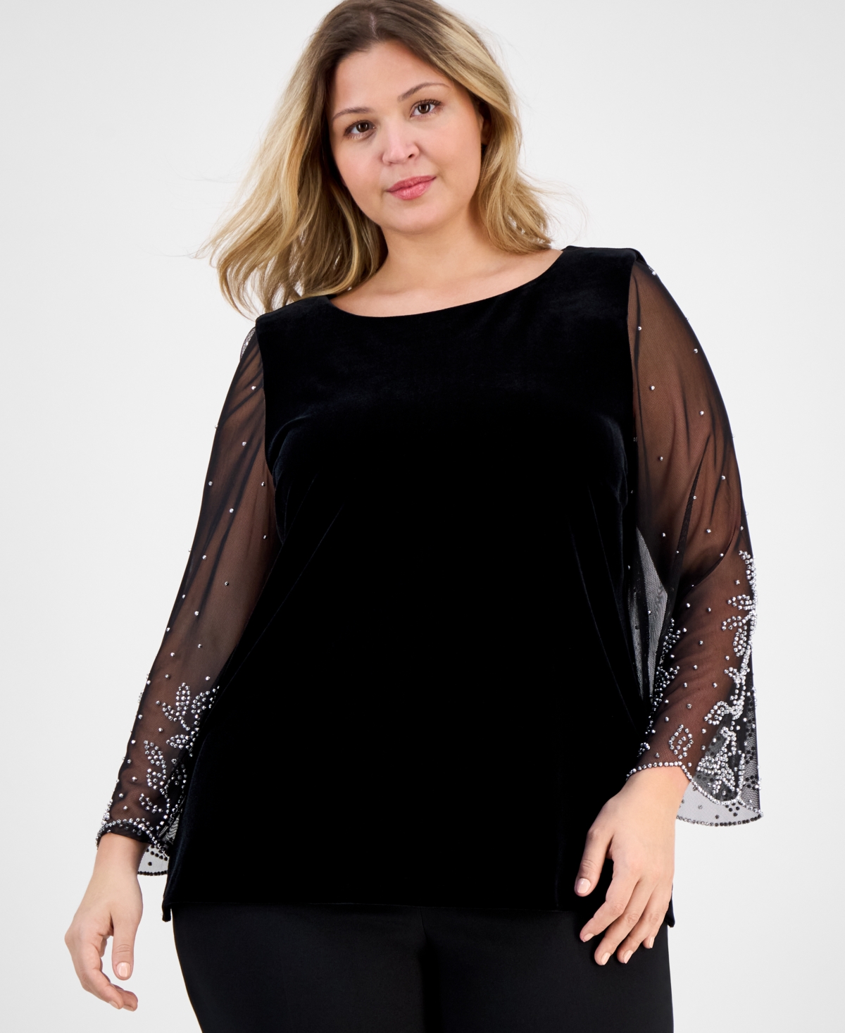 Alex Evenings Plus 3/4-Sleeve Embellished Top