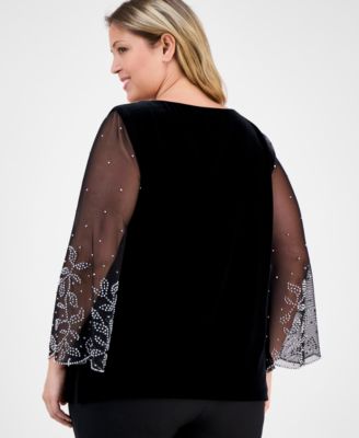Plus Size 3/4-Sleeve Embellished Top