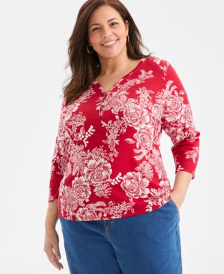 Style & Co - Plus Size 3/4-Sleeve Cotton Henley Top