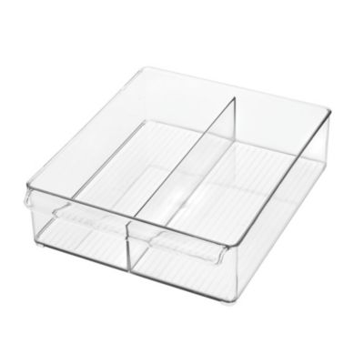 Divided Plastic Pantry Bin with Handle, Clear, Made in USA