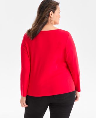 Plus Size Scoop-Neck Long-Sleeve Top, Exclusively for Macy's 
