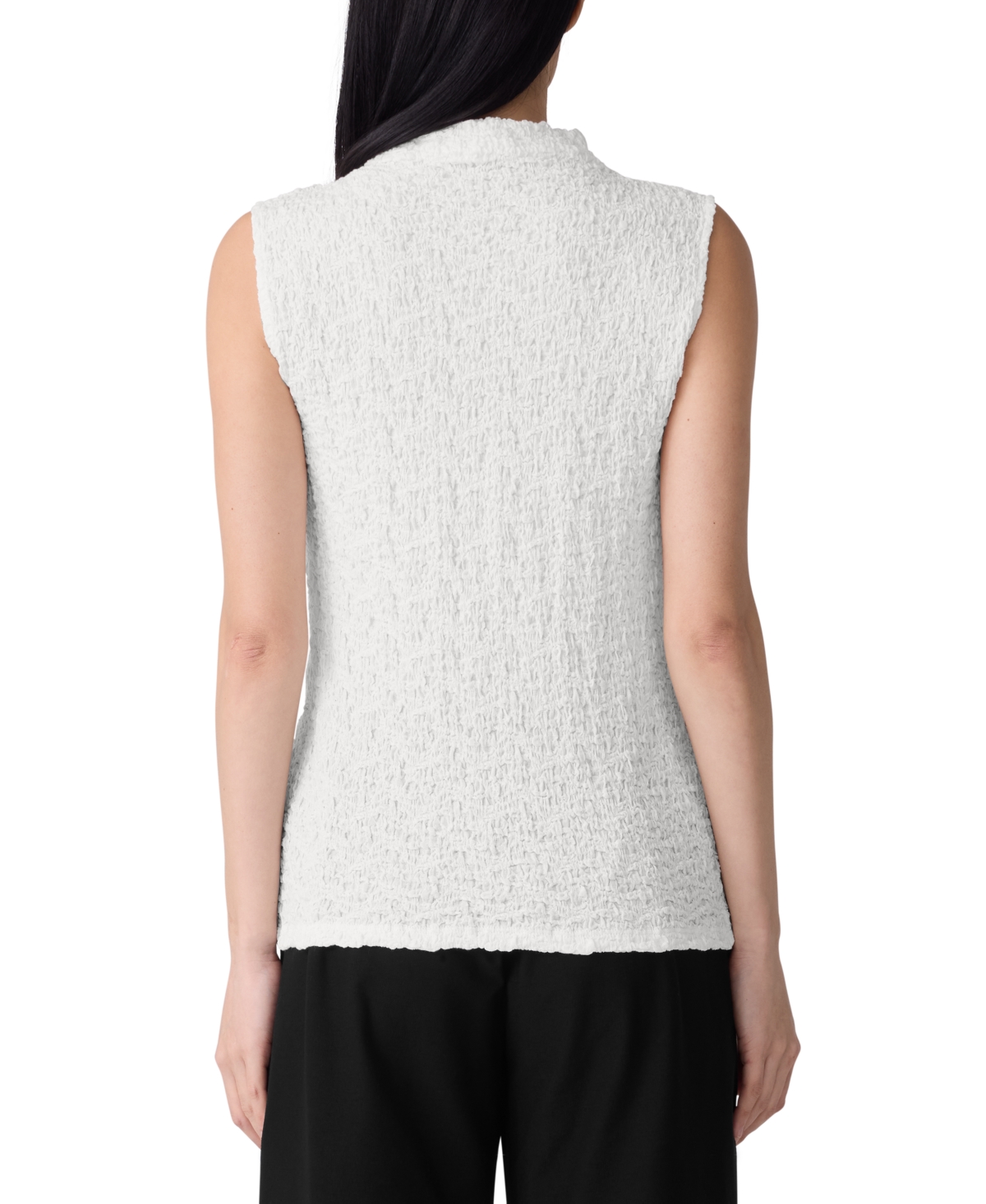 Eileen Fisher Bubble Jacquard Funnel Neck Top In White