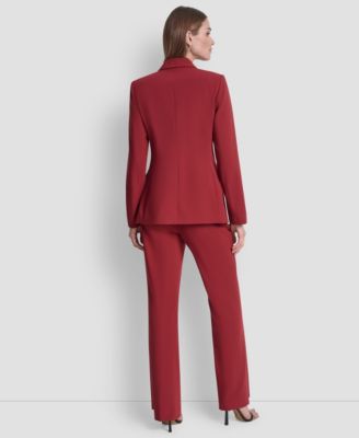 Dkny Womens Double Breasted Six Button Blazer Pintuck Fit Flare Trousers Square Neck Button Front Vest In Brown