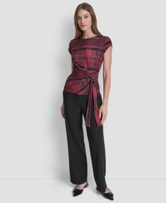 Women's Printed Jersey Waist Tie Detail Knit Top