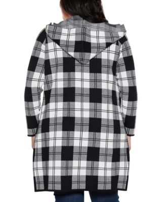 Plus Size Hooded Checkered Plaid Cardigan Sweater
