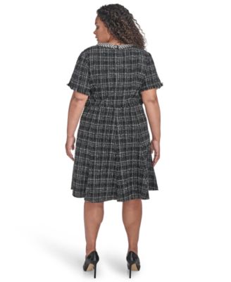 Plus Size Tweed Fit & Flare Dress