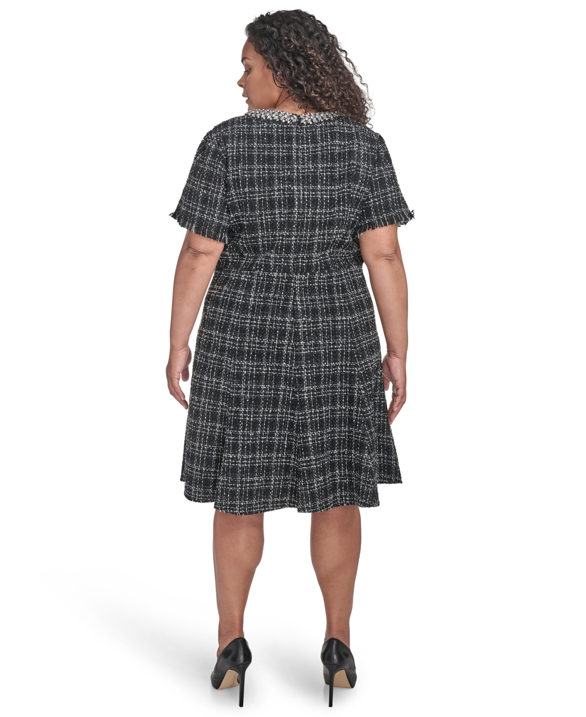 Eliza J Plus Size Tweed Fit & Flare Dress In Black