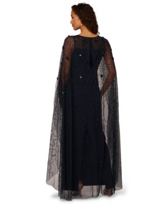 Women's Bead Cape Crepe Long Dress