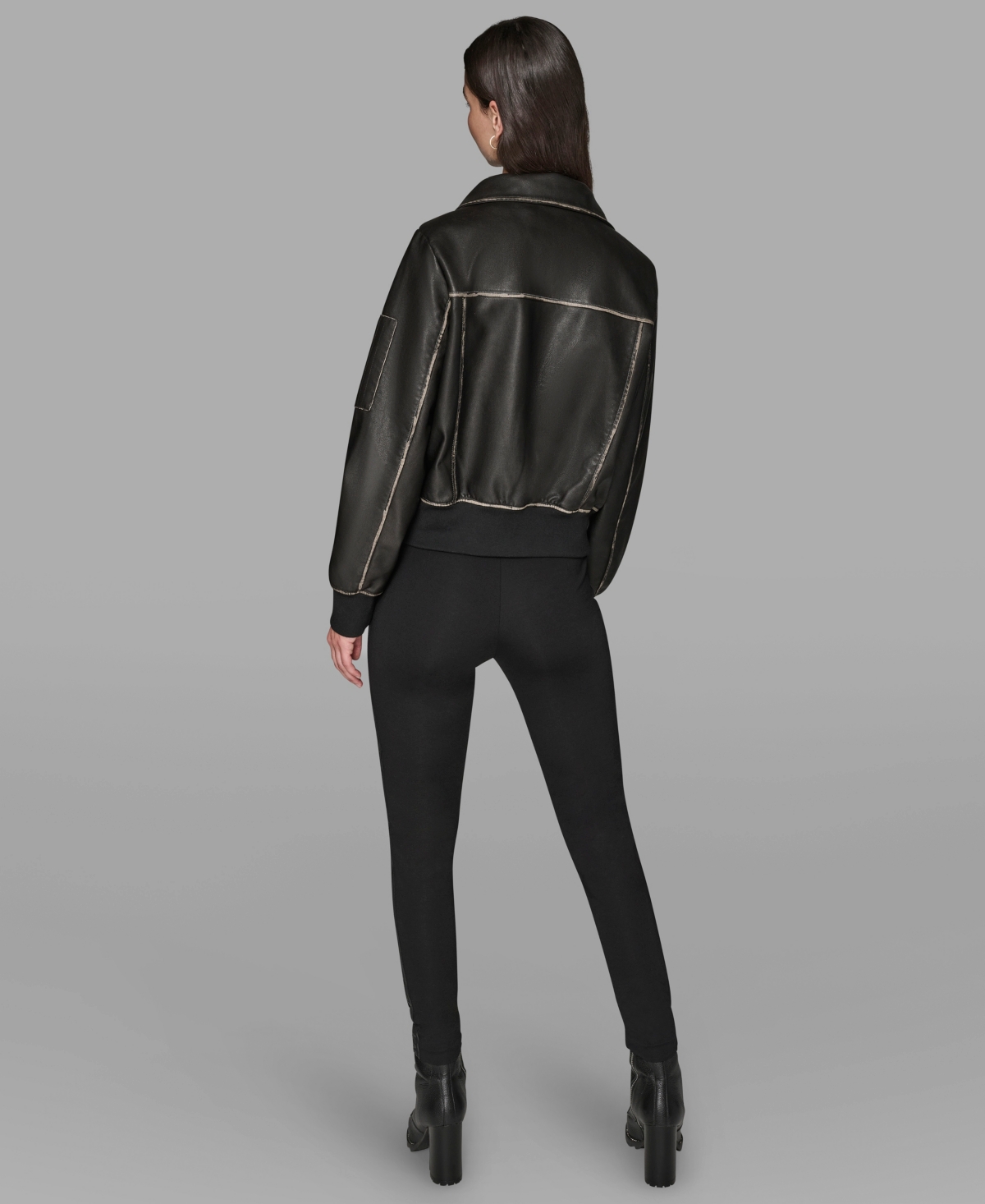 Karl Lagerfeld Petite Women's Knit-trim Faux-leather Jacket In Black