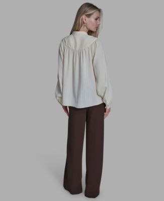 Women's Long Sleeve Tie Collar Top