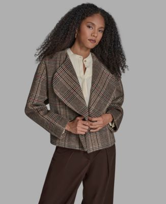 Women's Plaid Crop Open Front Jacket