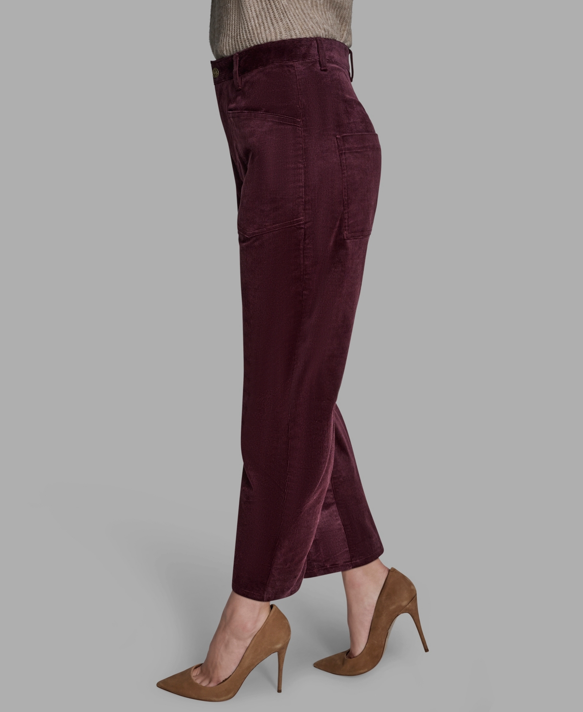 Bcbg Women's Velvet Barrel Mid Rise Dropped Crotch Pants In Burgundy