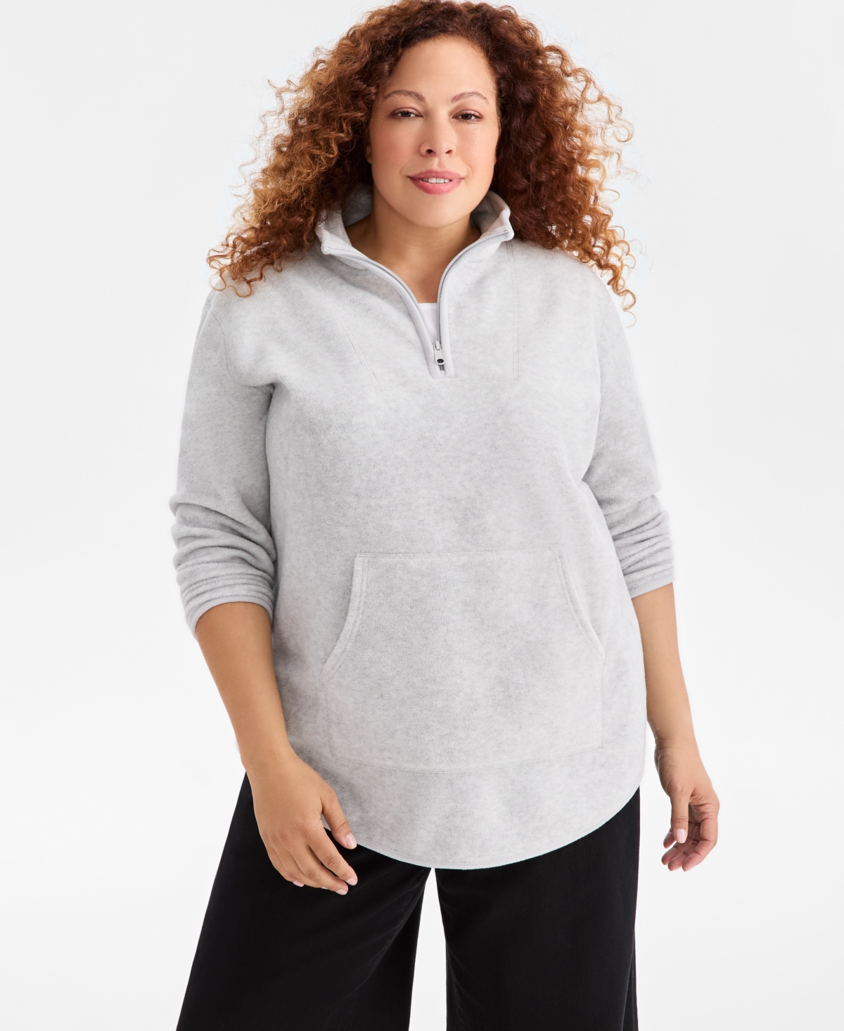 Style & Co Plus Size Quarter-zip Long-sleeve Sweater, Created For Macy's In Gray