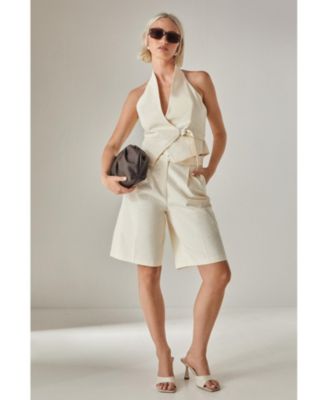 Women's Twill Buckle V-Neck Halter Neck Top