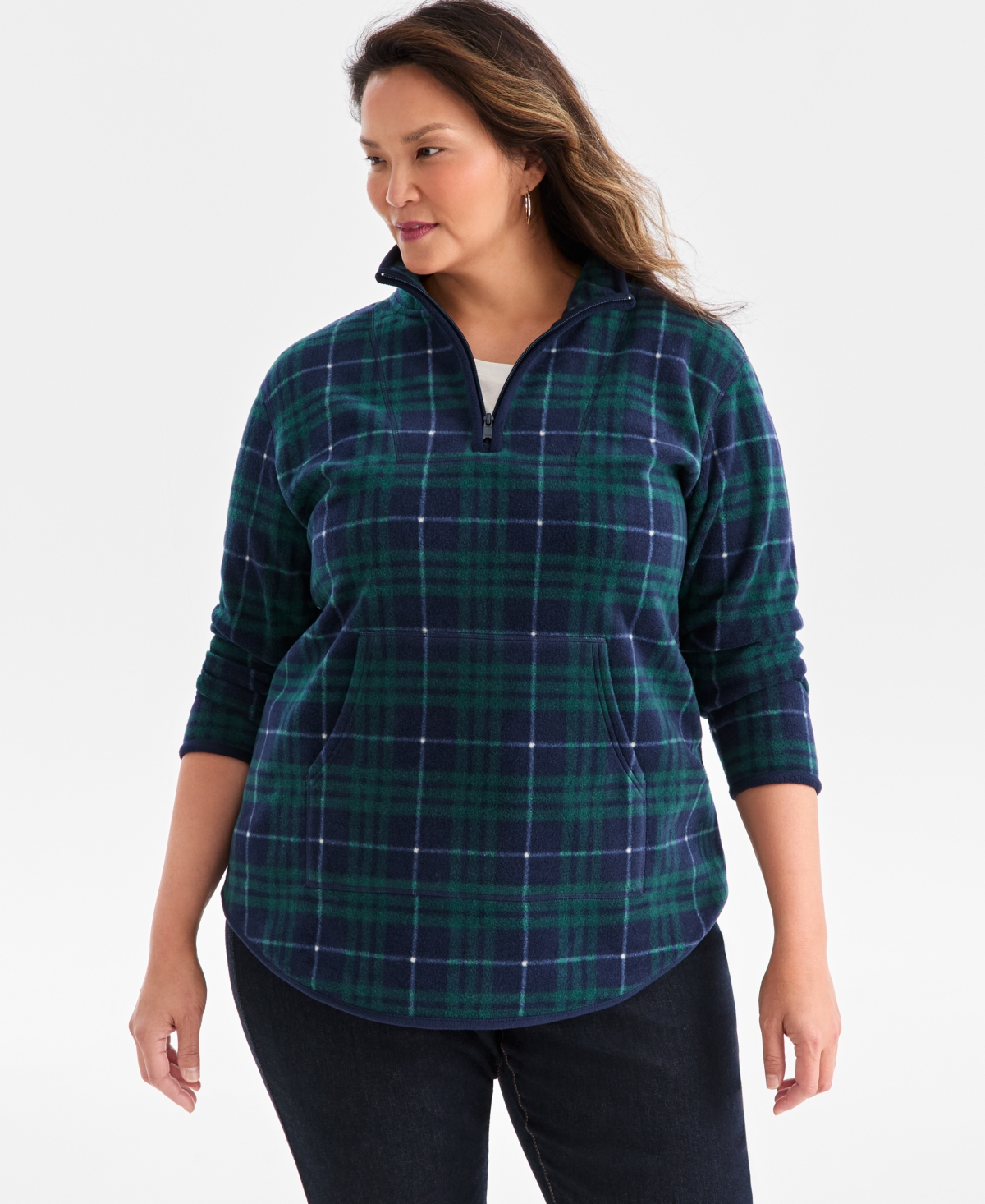 Style & Co Plus Size Quarter-zip Long-sleeve Sweater, Created For Macy's In Multi