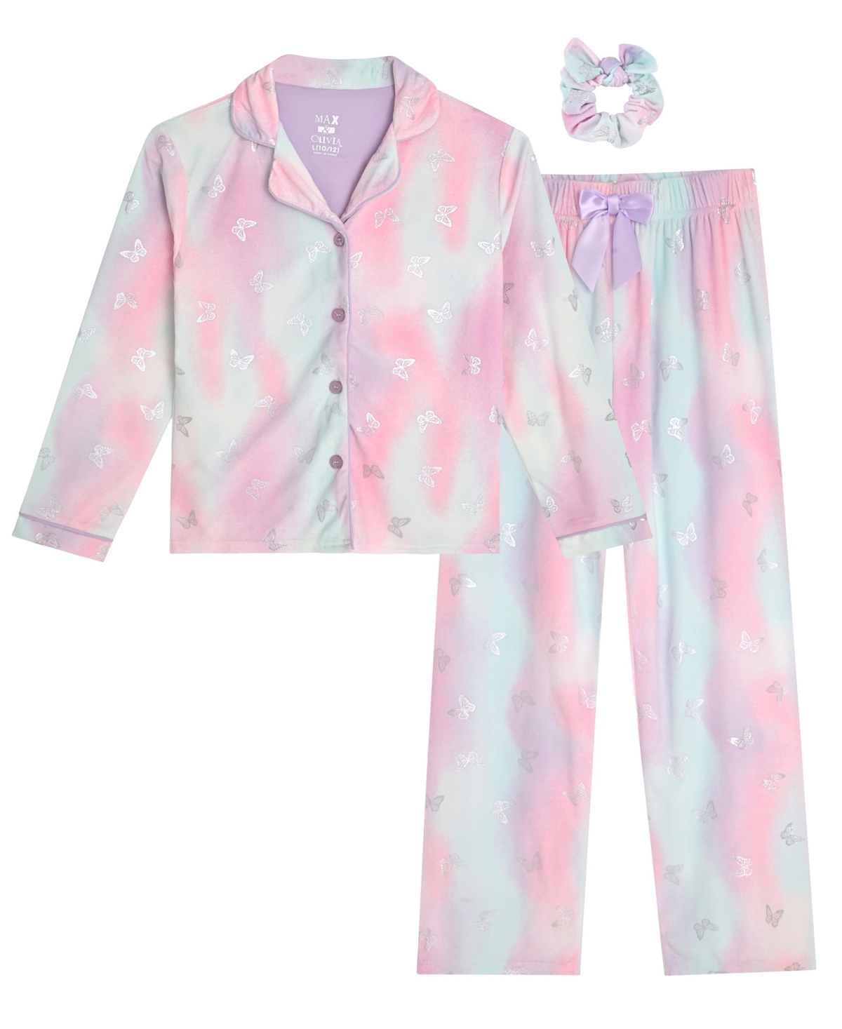 Max & Olivia Little And Big Girls 3-piece Coat, Pants And Scrunchie Pajama Set In Pink