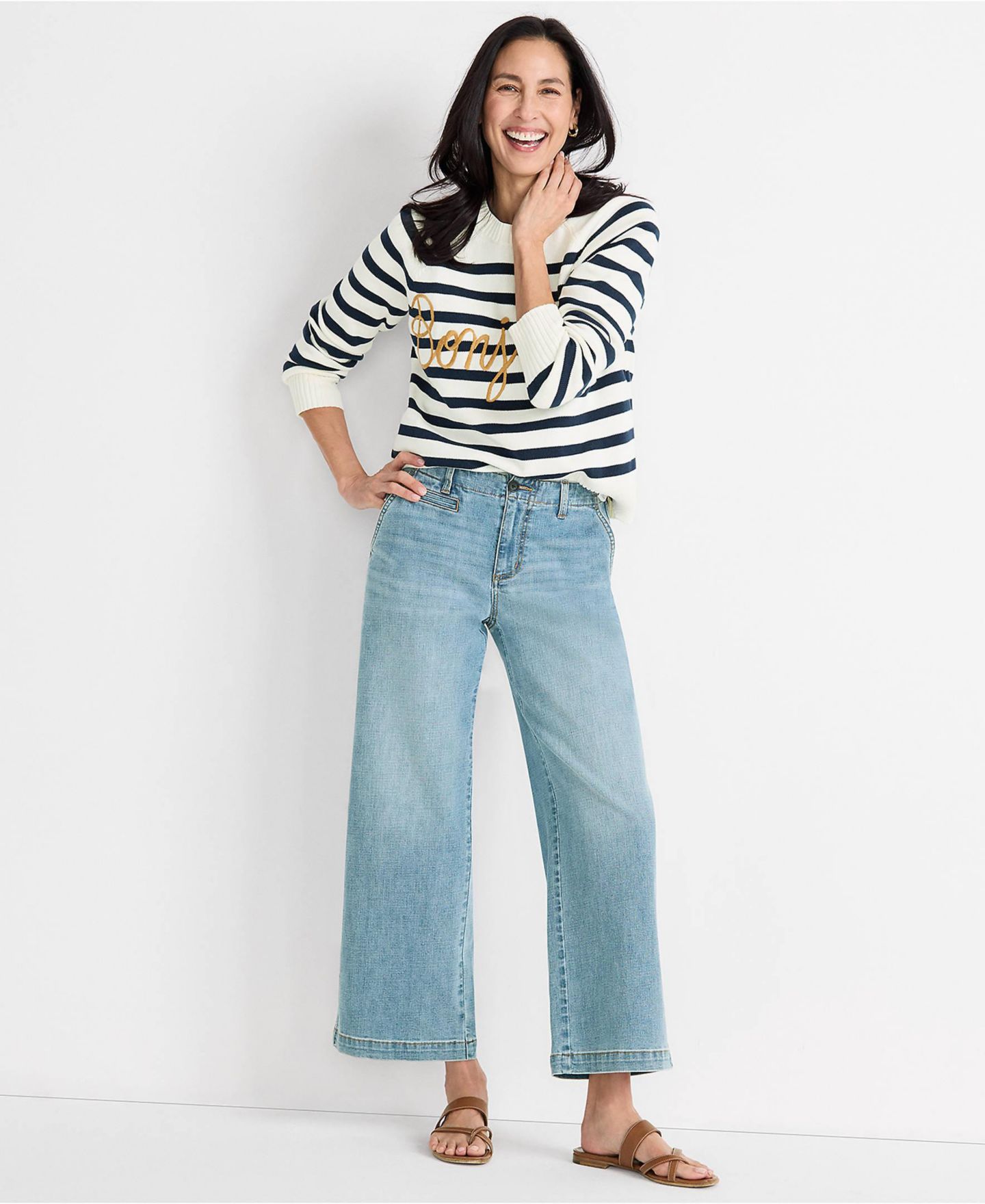 Женские джинсы Lands' End Mid Rise Denim Wide Leg Ankle, цвет: Синий варёный — фото 4