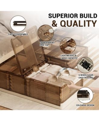 2PCS Plastic Under the Bed Storage Bins, Dustproof + Damp-Proof Under the Bed Storage, Under Crib Storage with 6 Pre-Installed Wheels