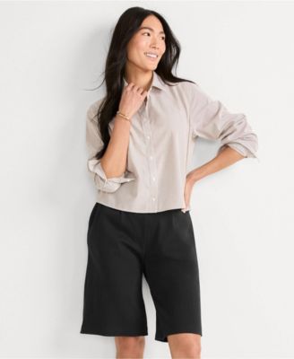 Plus Size Sport Knit High Rise Pleated 12" Bermuda Shorts