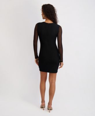 Women's Mesh Scuba Long-Sleeve Bodycon Dress