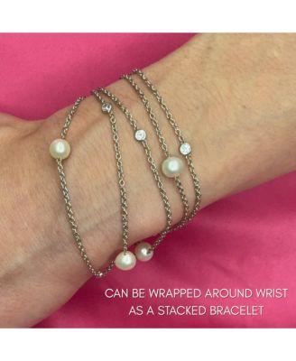 Suzy Levian Sterling Silver Pearl and Cubic Zirconia Station Necklace